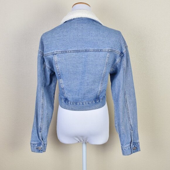 PacSun Sherpa Collar Cropped Trucker Jacket XS - Picture 4 of 8
